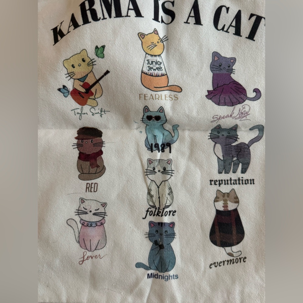 Taylor Swift Custom Tote Bag - Karma is a Cat with all 12 albums (14x15’)/ - Picture 7 of 9